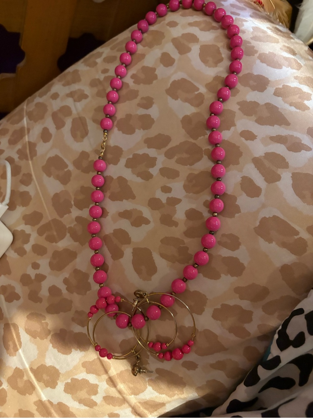 Pink Beaded Necklace with matching hoop earrings - Women Jewelry